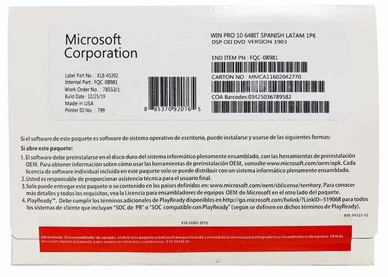 Tải xuống kỹ thuật số Microsoft Windows 10 Professional 64 Bit OEM DVD Phiên bản tiếng Anh